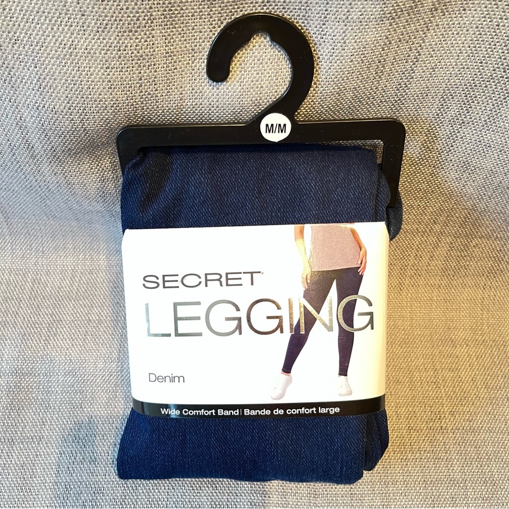 Secret Leggings Womens Medium Jeans Dark Blue Denim Wash Wide Comfort Waistband